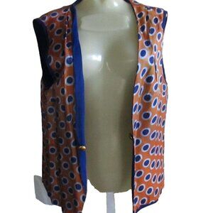 Vintage 1970s Womens Hippy Vest Medium Dotted Blue Brass Buttons Groovy Mom